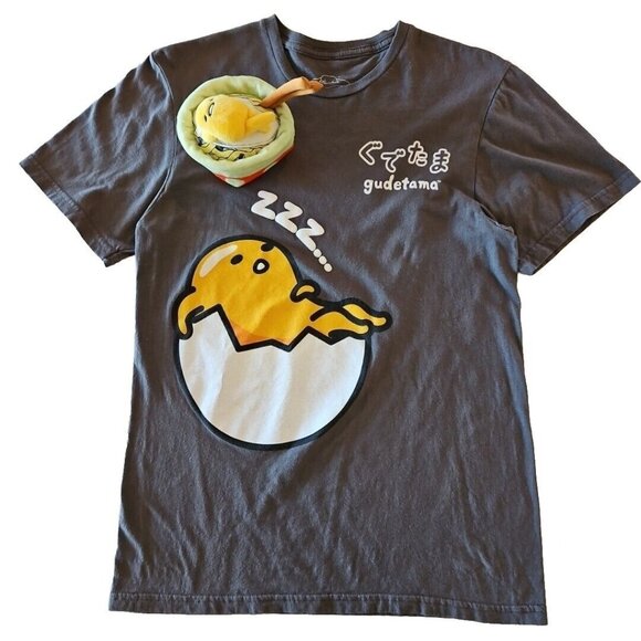 Gudetama the Lazy Egg Lot Plush Figure Sanrio Noodle Bowl and XS T Shirt Gray - Picture 1 of 11